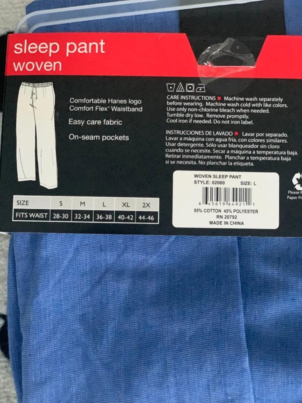 Hanes Tag Free Pajama Lounge Pants Mens Large Blue Lightweight Comfort Pockets - Picture 4 of 4